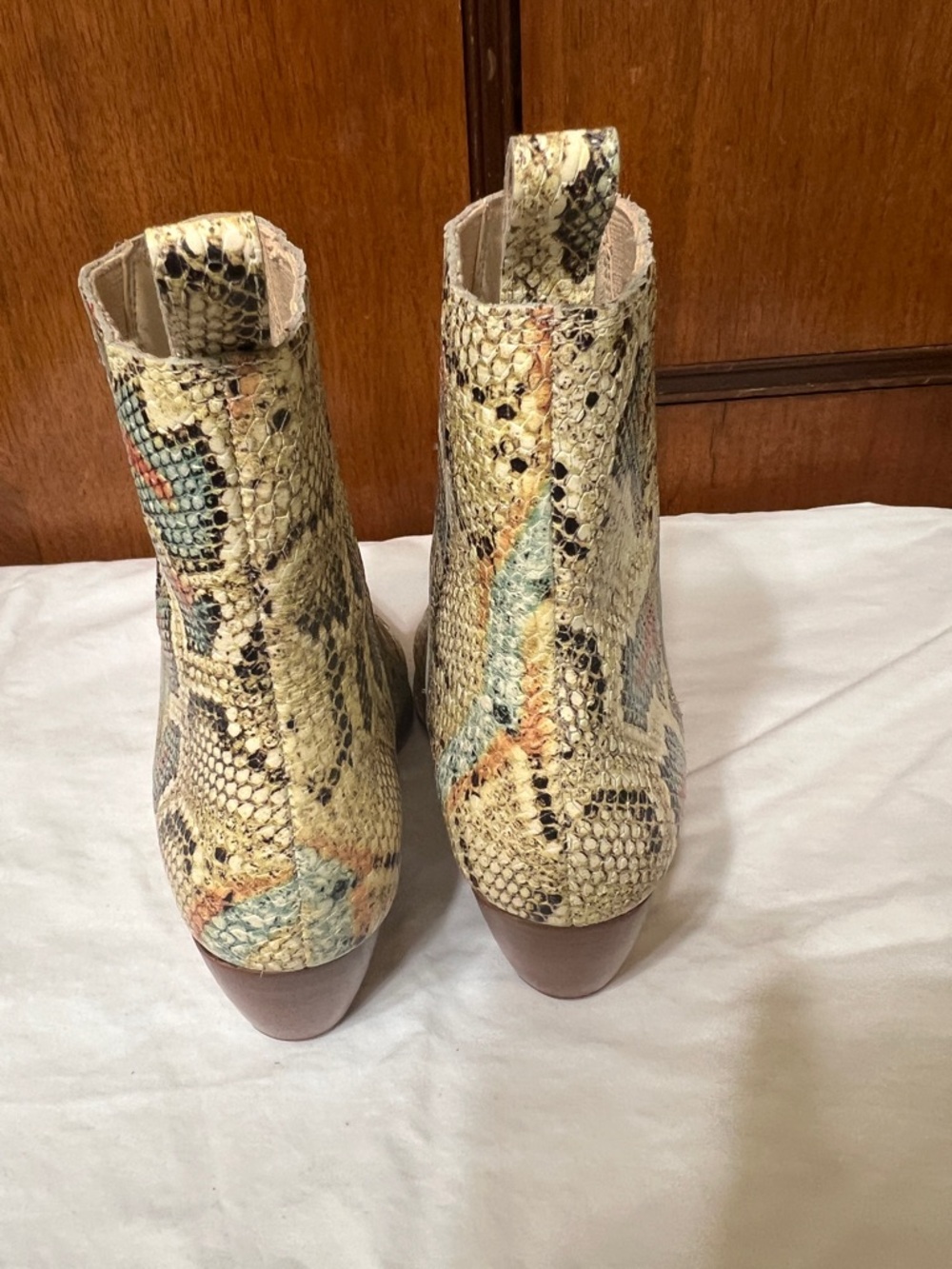 Matisse Snake-Print Ankle Boots in Cream, Red & Teal - Picture 2 of 14